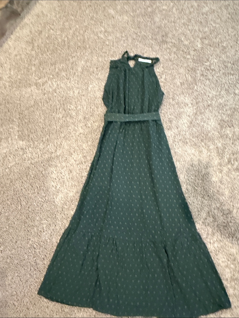 Sleeveless Dark Green Maxi Dress with Waist Tie